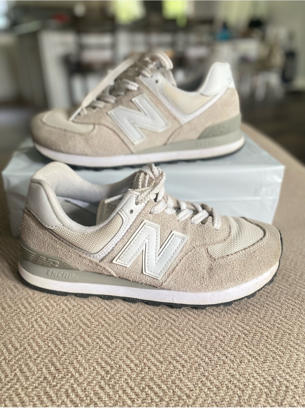 New Balance Women's Neutral Beige Suede & Mesh Sneaker